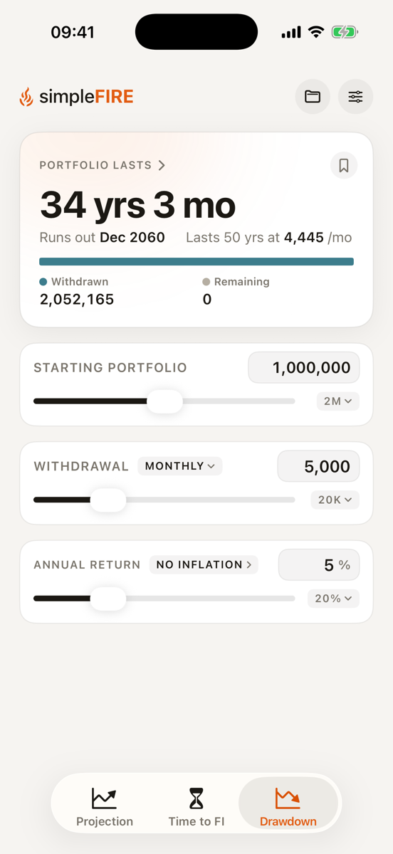 Drawdown calculator: how long the portfolio lasts and how much you can withdraw