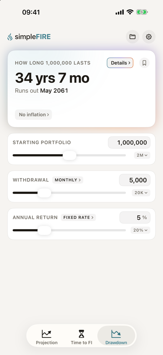 Drawdown calculator: how long the portfolio lasts and when it runs out